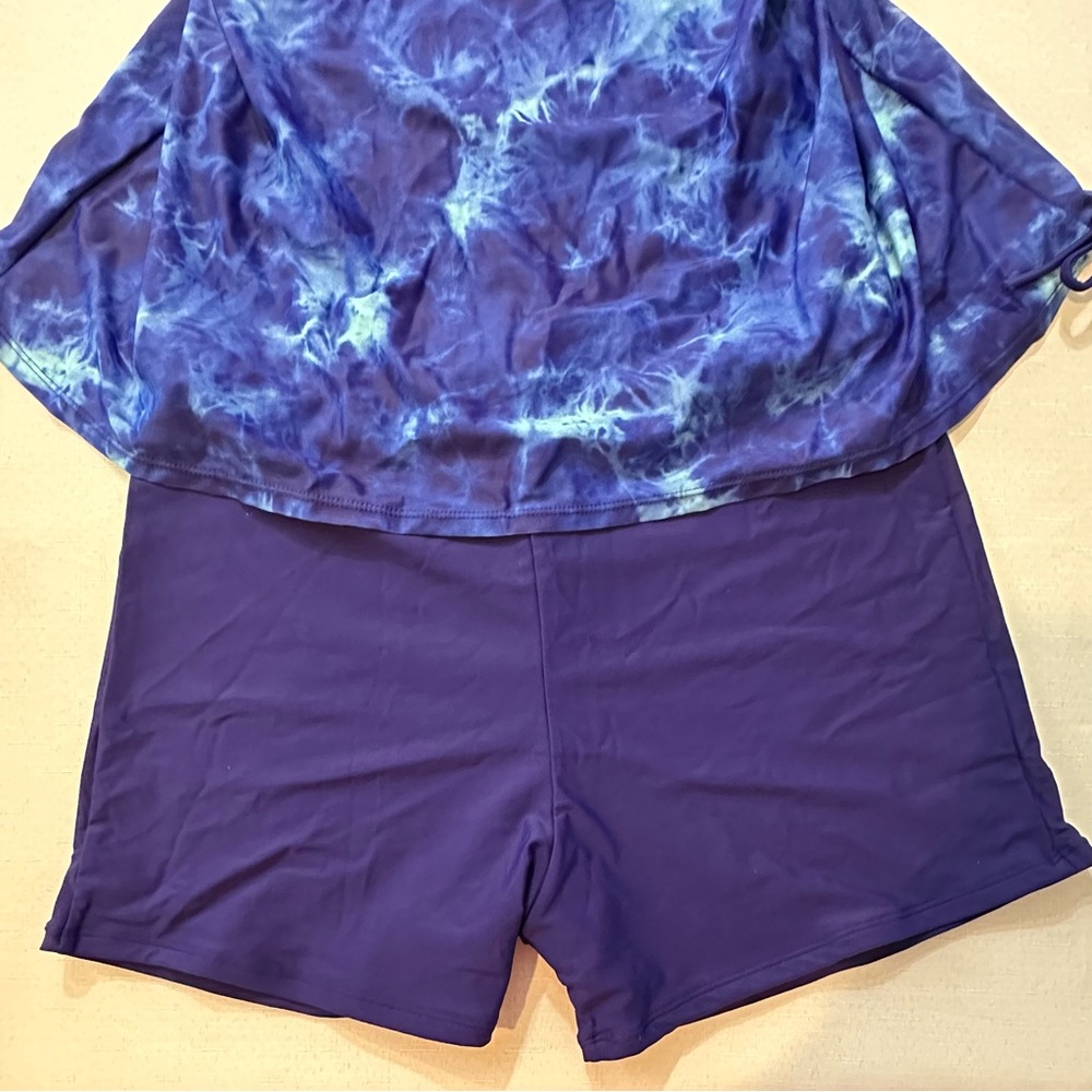 Hanna Nikole Blue Tie Dye Tankini Set Size 16W NWT - Picture 3 of 16